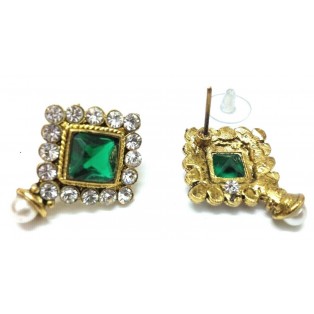 Gold Oxidized Women Earring Stud Jewelry PushBack Classy Gift Rhinestone Bead 28